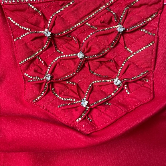 LUJURIA JEANS, Colombian Butt Lifter Rhinestone Red Skinny Jeans - Picture 8 of 10